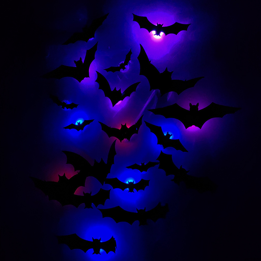 Halloween 3D LED Light Bats Wall Stickers Scary for Home Window Decoration