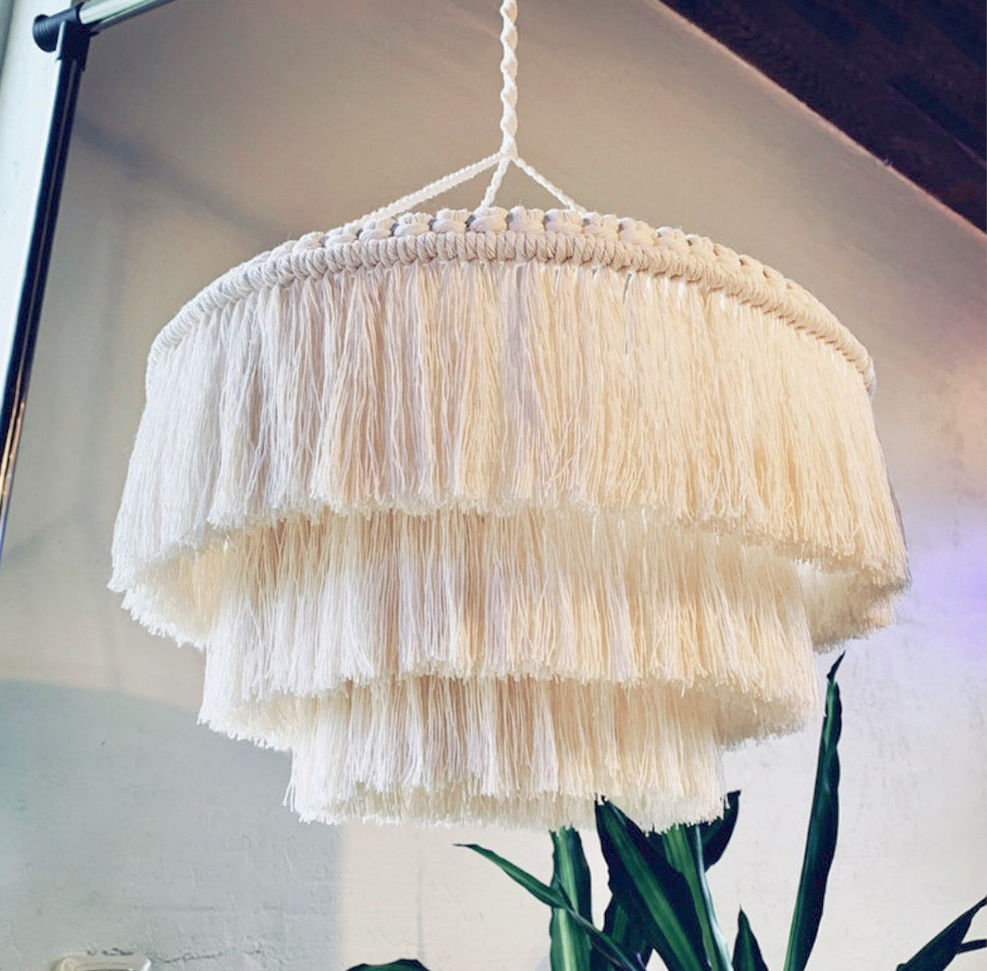 Boho Macrame Woven Tapestry Lampshade Home Decor Ceiling Pendant Light with Hanging Lamp Cover