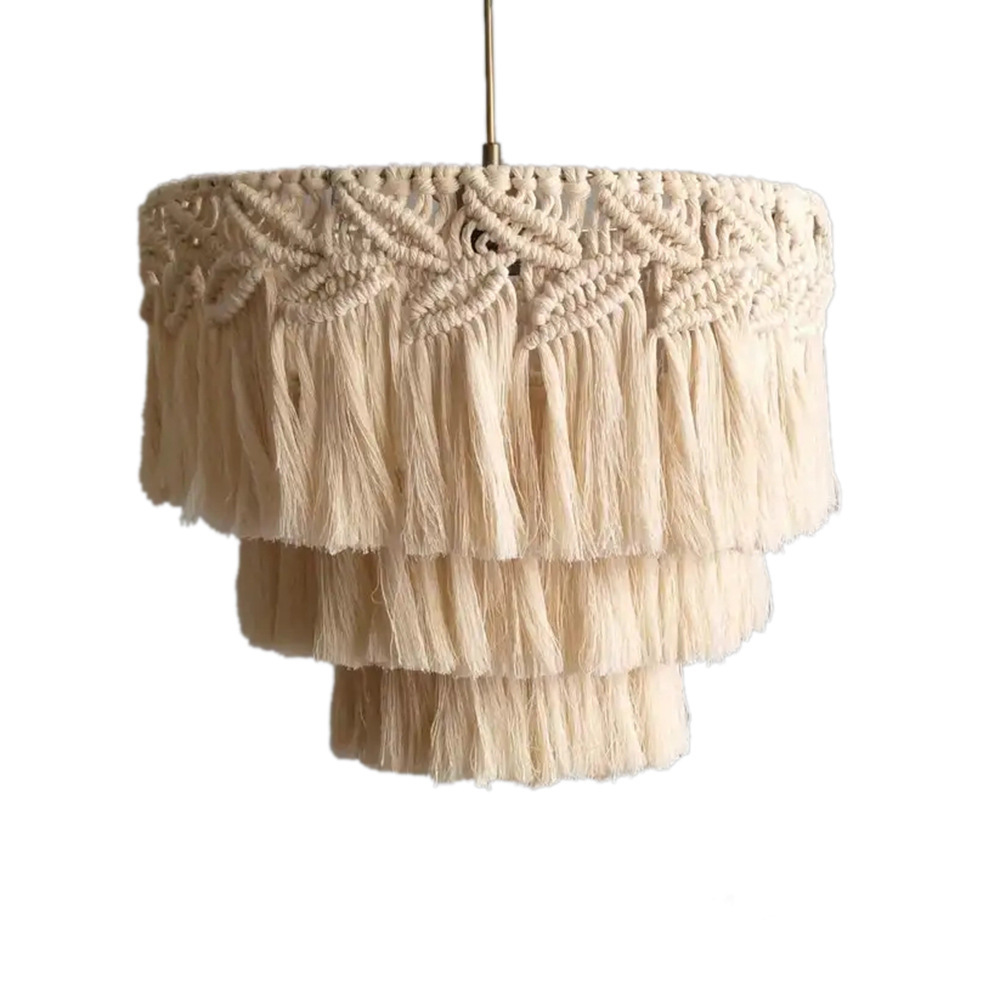 Boho Macrame Woven Tapestry Lampshade Home Decor Ceiling Pendant Light with Hanging Lamp Cover