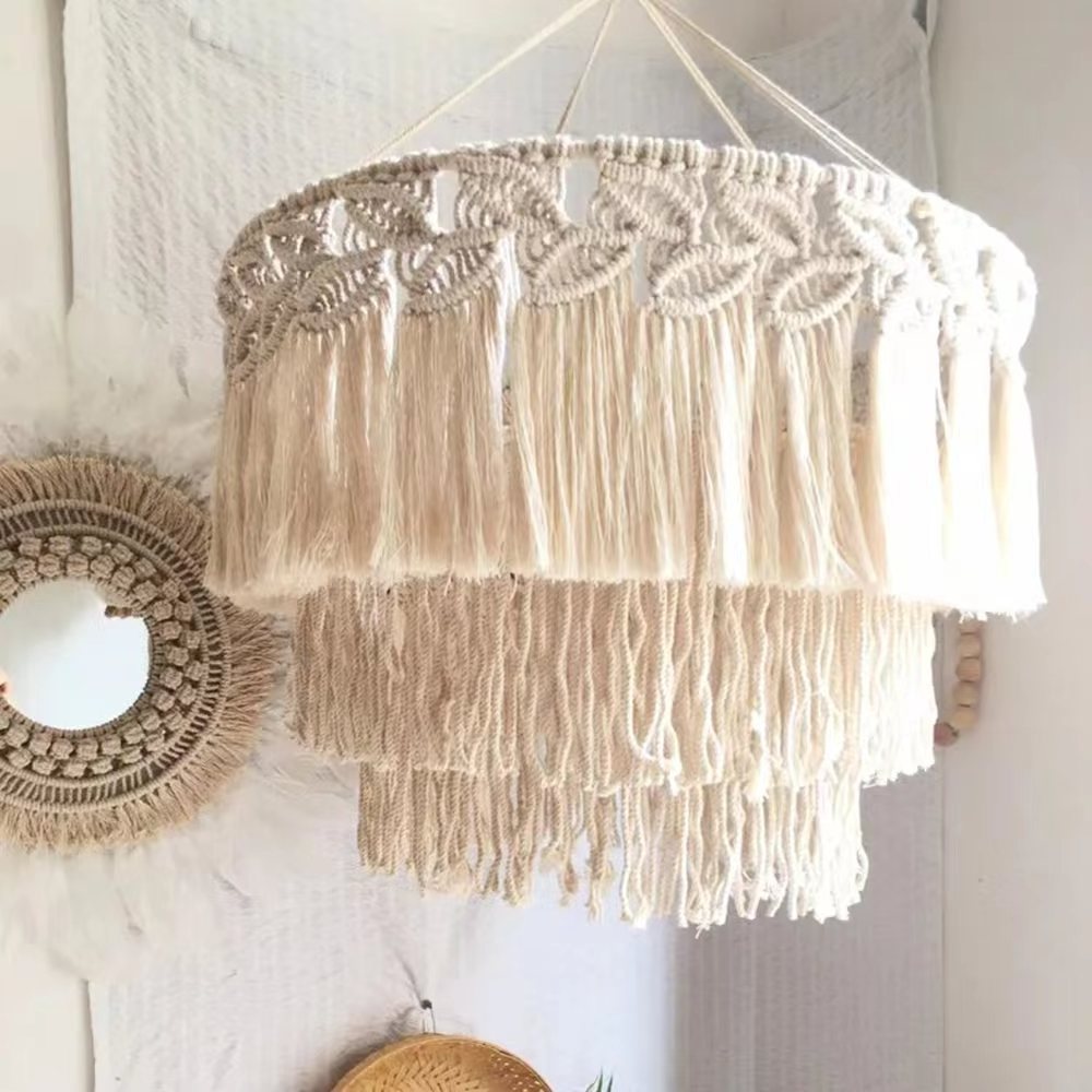 Boho Macrame Woven Tapestry Lampshade Home Decor Ceiling Pendant Light with Hanging Lamp Cover