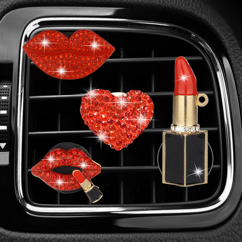 Bling Sexy Lip Air Vent Clips Rhinestone Lipstick Perfume Diffuser Car Air Freshener Clip