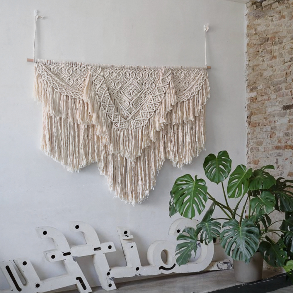 Handmade Large Macrame Wall Hangings Tapestry Cotton Wall Art Decoration Beige