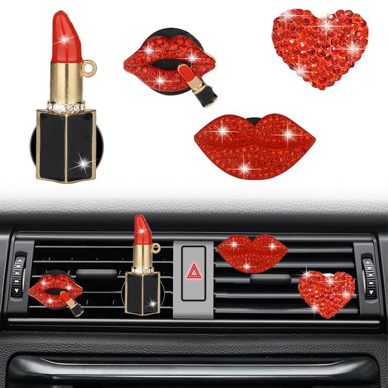 Bling Sexy Lip Air Vent Clips Rhinestone Lipstick Perfume Diffuser Car Air Freshener Clip