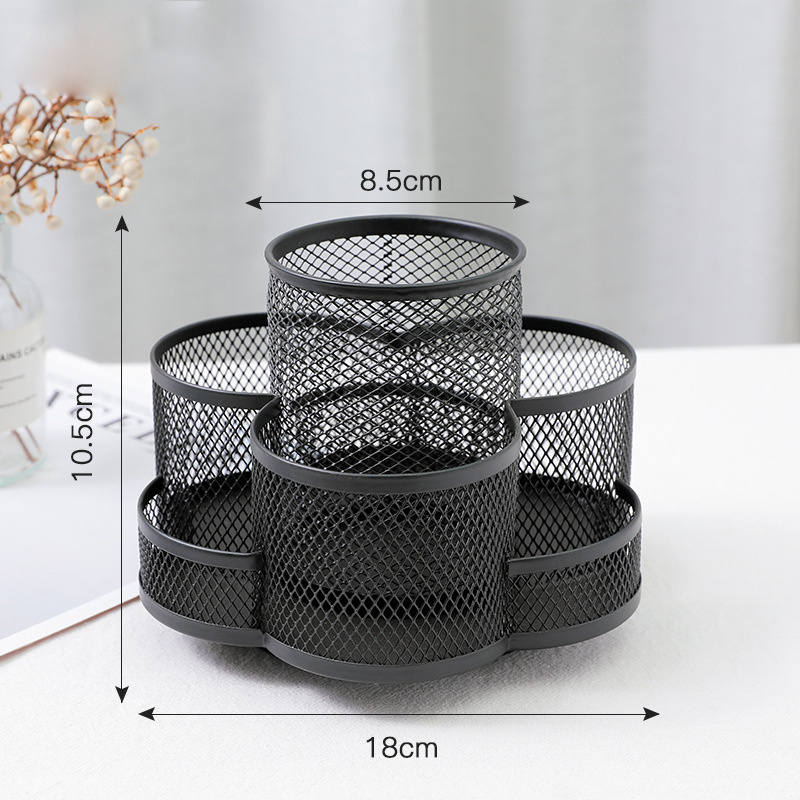 360-Degree Rotating Multi-Functional Resin Desk Organizer round Mesh Pen Holder