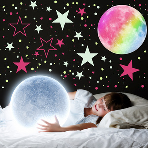 Glow in The Dark Stars and Planets Wall Decals Ceiling Light Moon Decor for Kids Bedroom