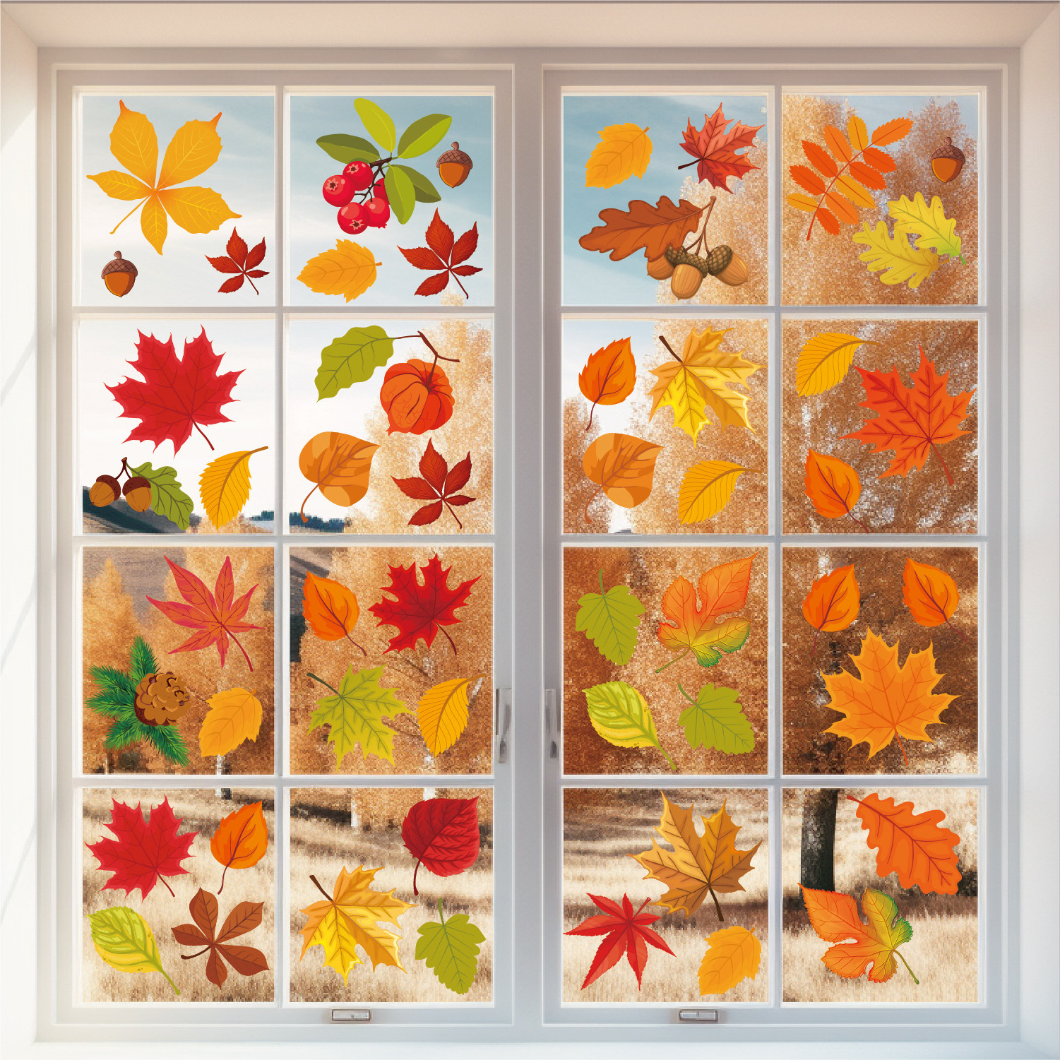 6PCS Thanksgiving Day Sticker Applique Glass Door Window Cling Pumpkin Stickers for Home Decoration