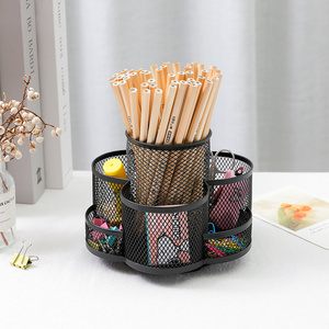 360-Degree Rotating Multi-Functional Resin Desk Organizer round Mesh Pen Holder