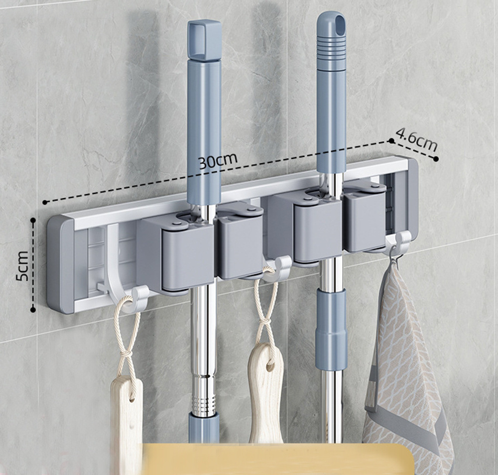 Aluminum Mop and Broom Holder Heavy Duty Mop Hanger Wall Mounted Storage Tool Racks