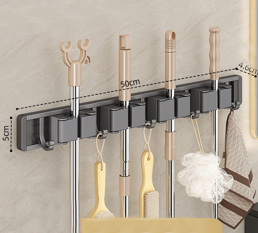 Aluminum Mop and Broom Holder Heavy Duty Mop Hanger Wall Mounted Storage Tool Racks