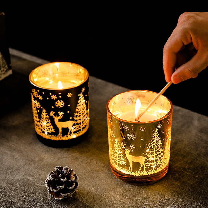 Christmas Decoration Soy Wax Scented Candle With Led Lights Luxury Candle Gift