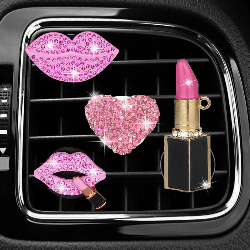 Bling Sexy Lip Air Vent Clips Rhinestone Lipstick Perfume Diffuser Car Air Freshener Clip