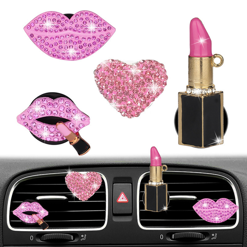 Bling Sexy Lip Air Vent Clips Rhinestone Lipstick Perfume Diffuser Car Air Freshener Clip