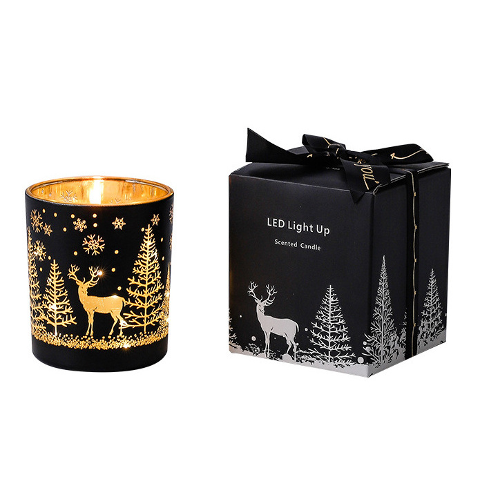 Christmas Decoration Soy Wax Scented Candle With Led Lights Luxury Candle Gift