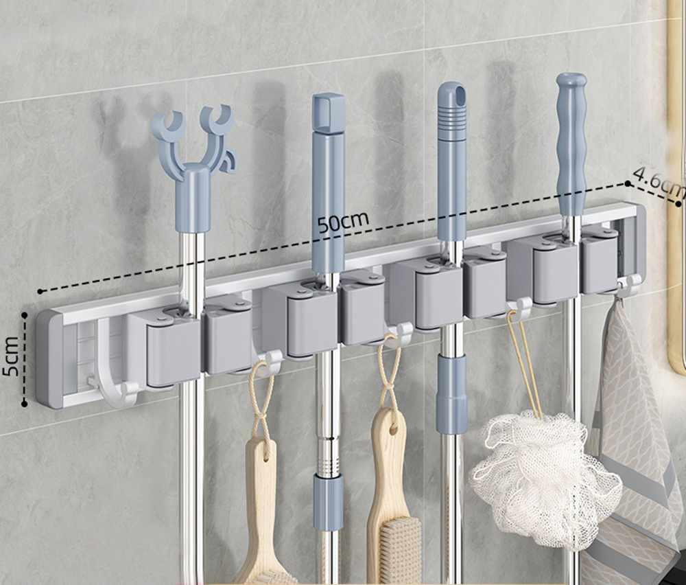 Aluminum Mop and Broom Holder Heavy Duty Mop Hanger Wall Mounted Storage Tool Racks