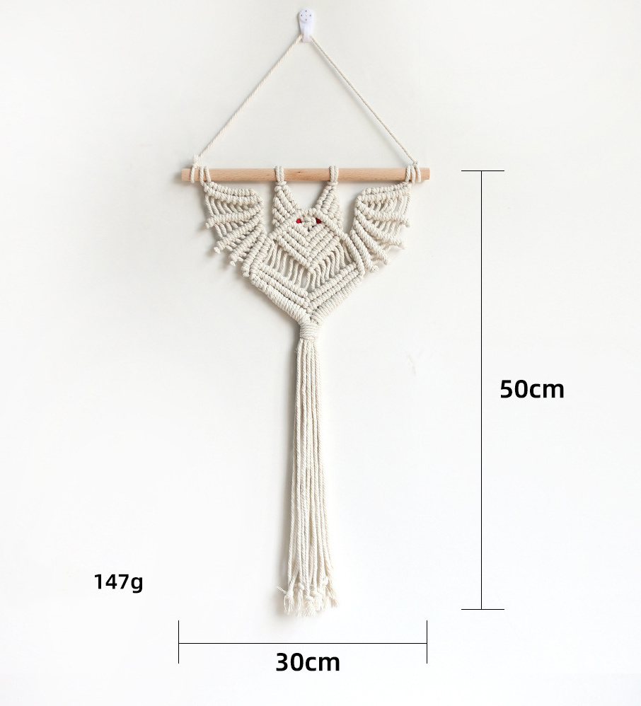 Halloween Macrame Bat Wall Hanging Tapestry Rope Plant Hanger for Home Party Decorations