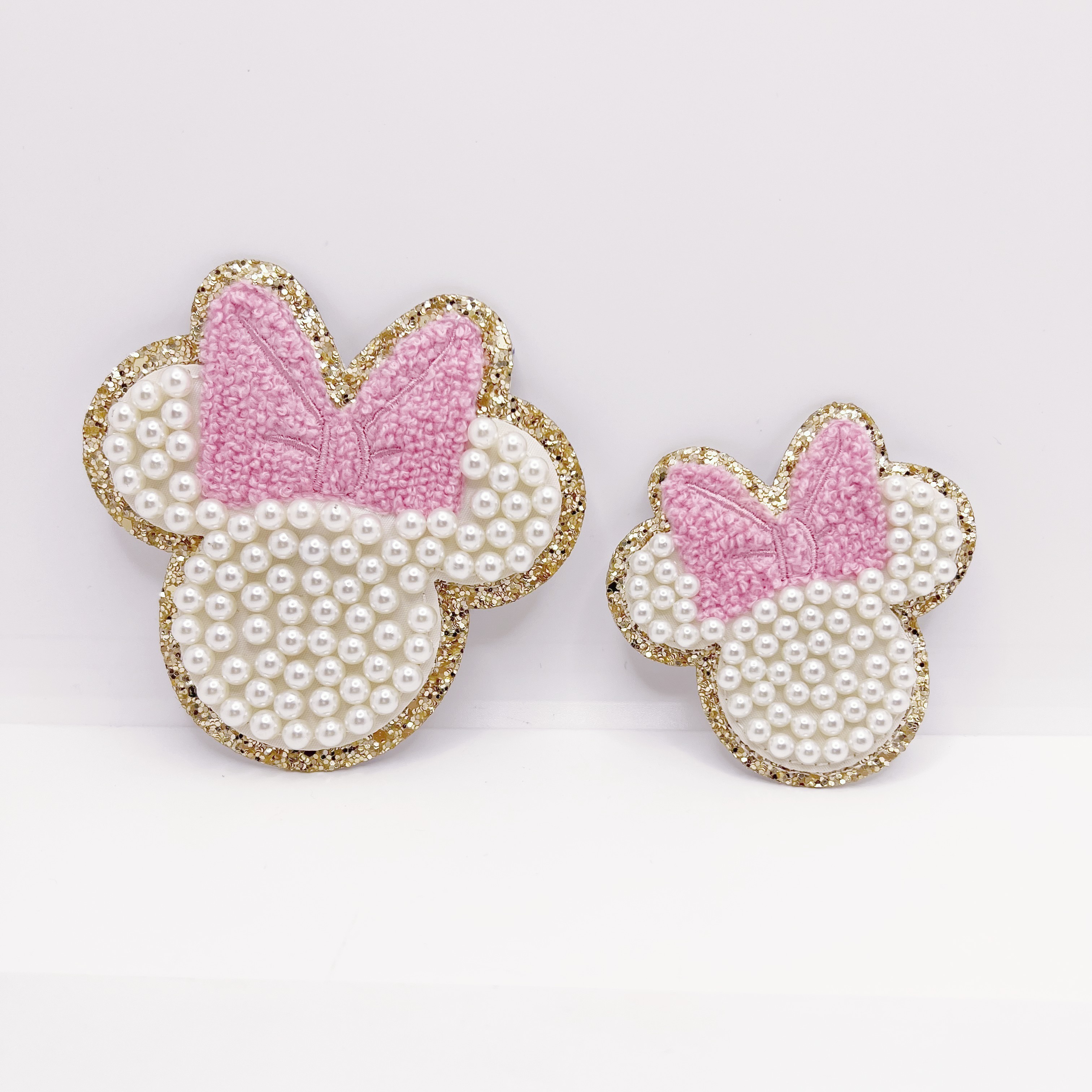 New arrival Gorgeous Mickey Minnie Mouse Head Glitter Border Full Pearl Beading Adhesive Patch