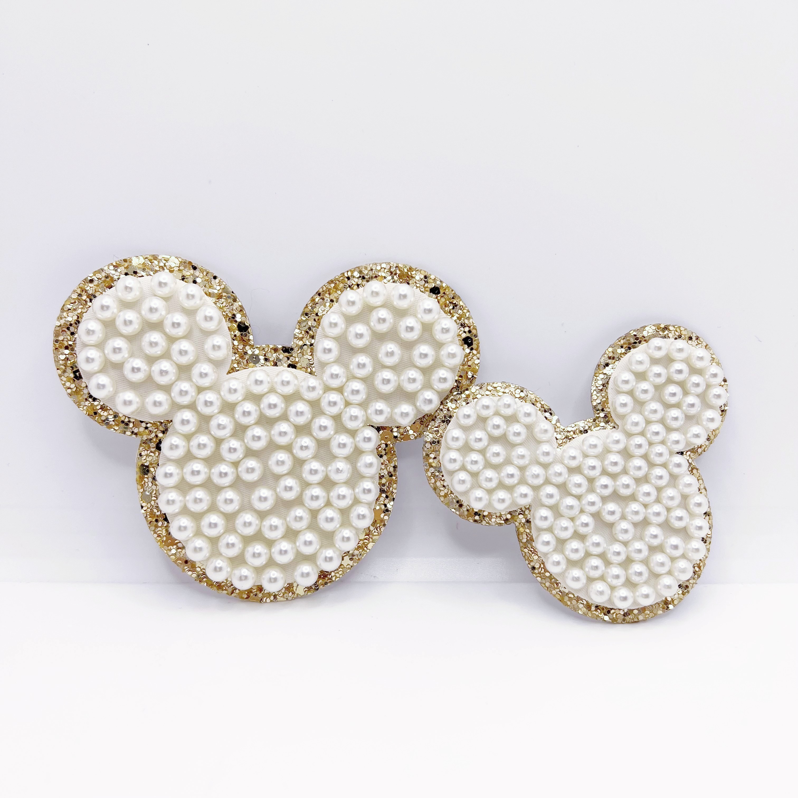 New arrival Gorgeous Mickey Minnie Mouse Head Glitter Border Full Pearl Beading Adhesive Patch