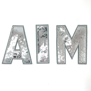 New Fashion Custom Sequined  Beaded Sew On Iron On Letter Patch For Clothing