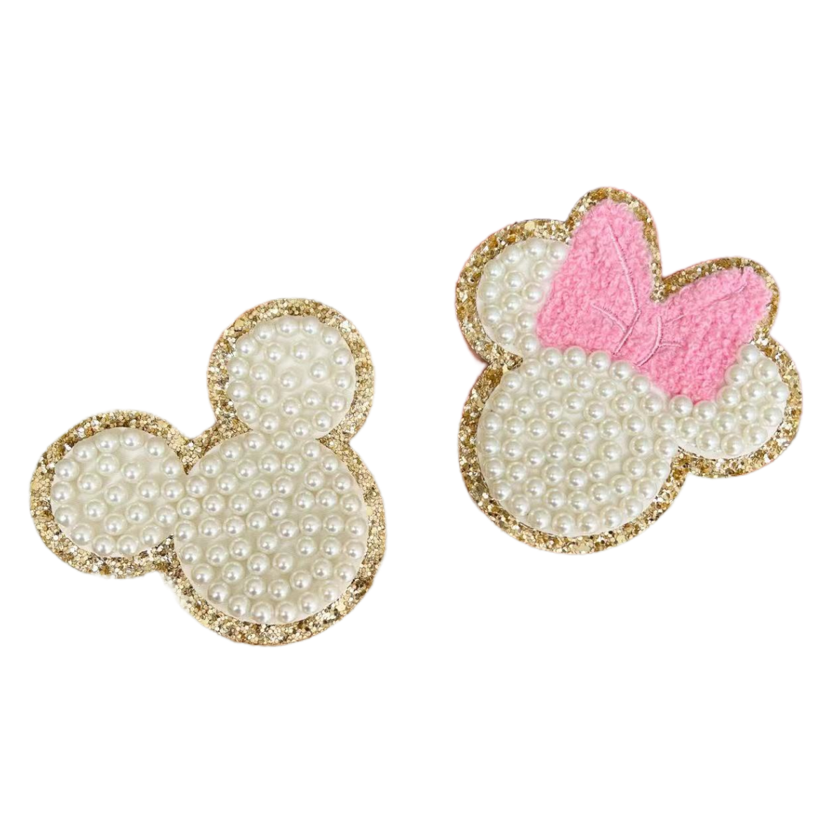 New arrival Gorgeous Mickey Minnie Mouse Head Glitter Border Full Pearl Beading Adhesive Patch