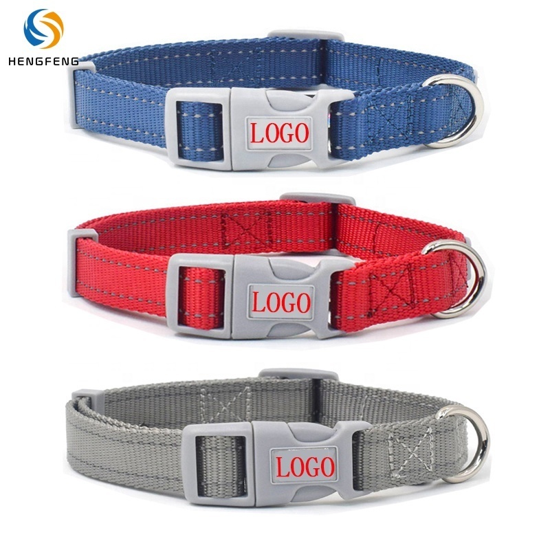 Support Customized Printed Brand Logo Reflective Nylon Webbing Bulk Breakaway Dog Blank Collars For Dogs