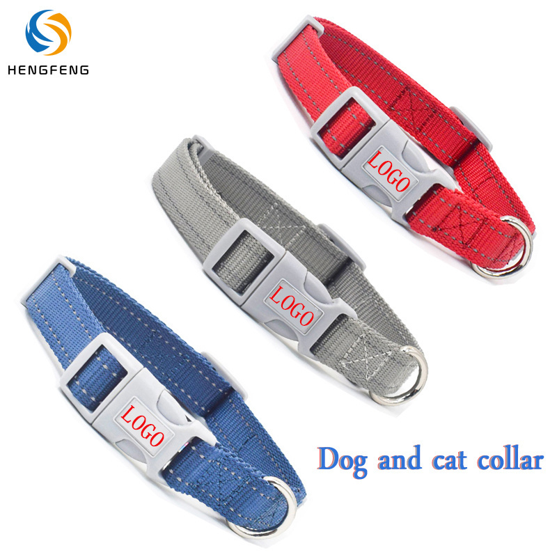 Support Customized Printed Brand Logo Reflective Nylon Webbing Bulk Breakaway Dog Blank Collars For Dogs