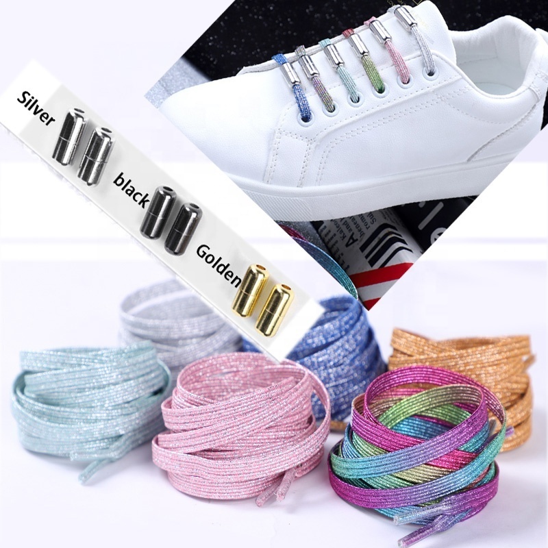 Multicolour No Tie Capsule Elastic Shoelaces Flat Sparkling Athletic Running Shoe Laces Sneaker Shoelaces