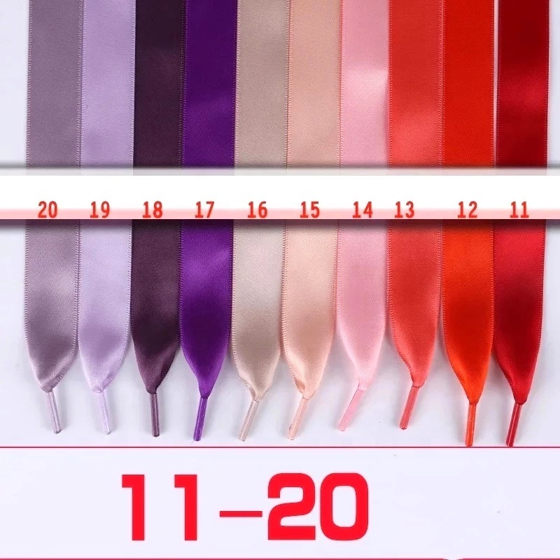 Wholesale Flat Colors Ribbon Wide Shoelaces Color Fancy 2cm Width Shoe Laces Pink Silk Satin Shoelace