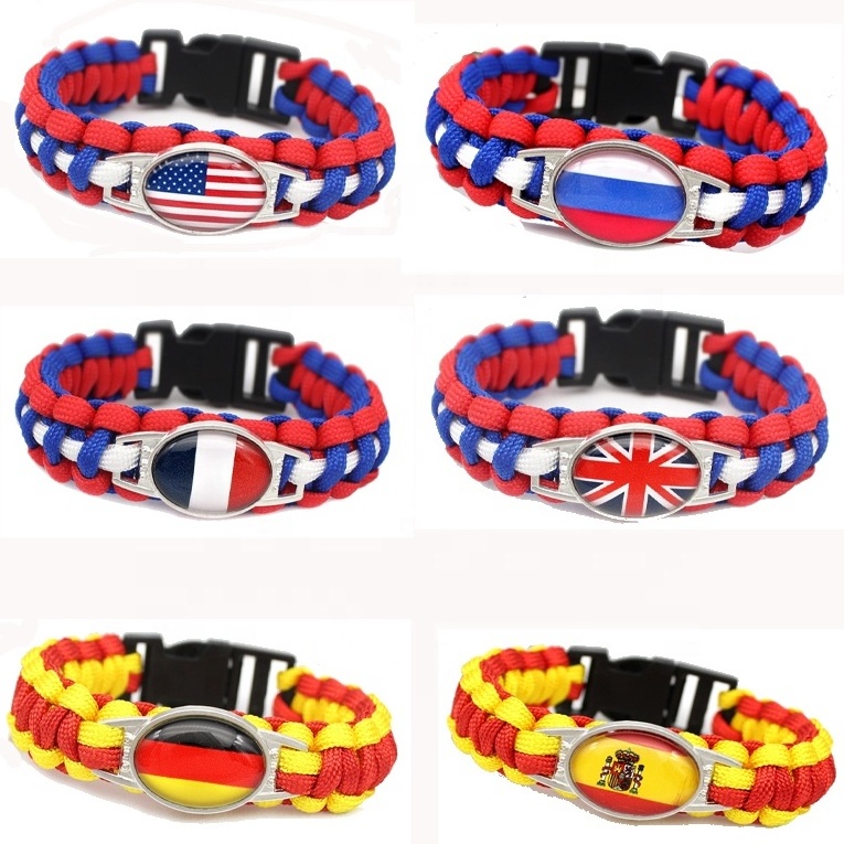 Children Diy Charm Bangle Activity Best Friend Blue Knot Rope  Paracord World Flag Engraved Para Cord Bracelet