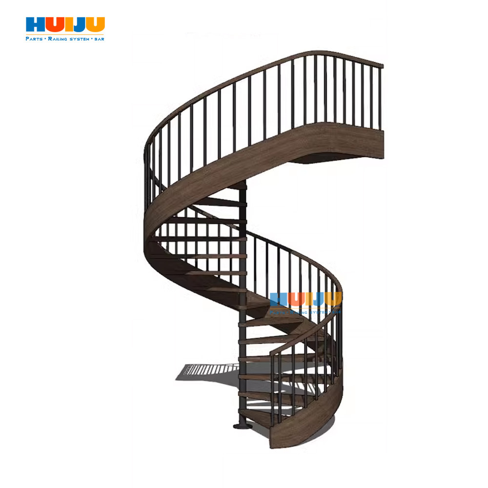 HJ  Outdoor Curved Staircase Wrought Iron Handrails Spiral Staircase Iron Indoor Metal Stairs Fancy Wrought Iron Spiral Stairs