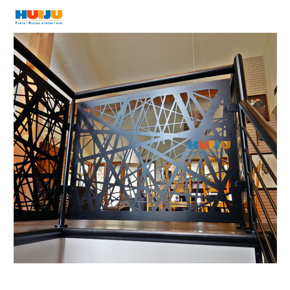 HJ Prefab luxury laser cut metal/aluminum/iron interior stair hand ...