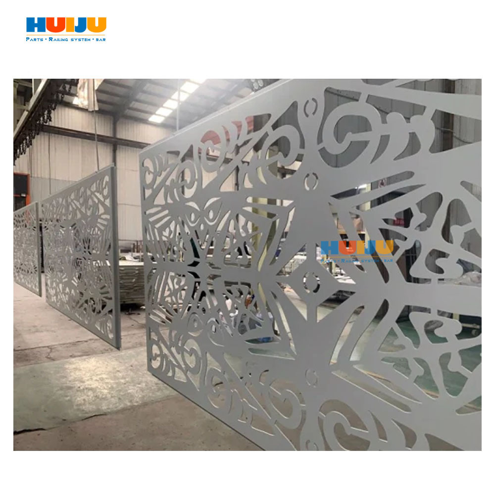 HJ Prefab luxury laser cut metal/aluminum/iron interior stair hand ...