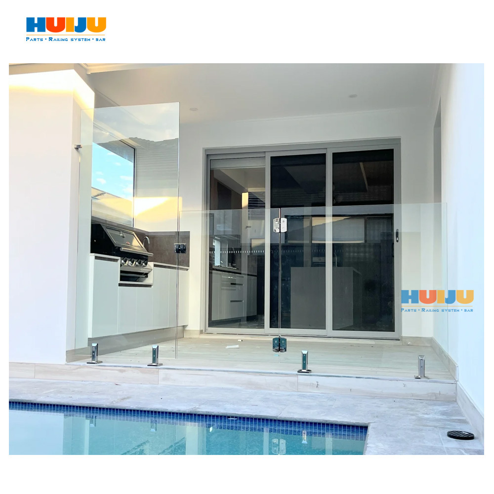 HJ  House Modern Plexiglass Fence Stainless Steel Swimming Pool Handrail Floor Mounted Tempered  Glass Spigot Railing Design