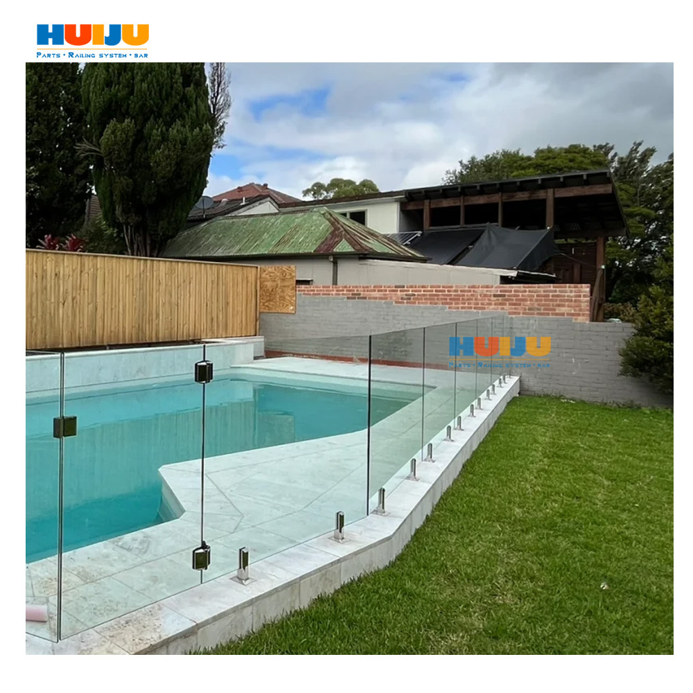 HJ  House Modern Plexiglass Fence Stainless Steel Swimming Pool Handrail Floor Mounted Tempered  Glass Spigot Railing Design