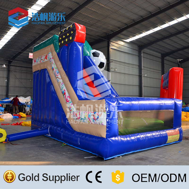 Custom Kids Jumping Castle Double Lane Slide Bouncer House Football Soccer Theme Inflatable Games Inflatable Theme Park For Kids