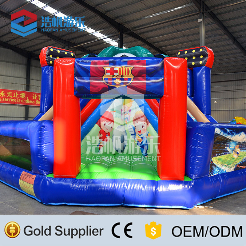 Custom Kids Jumping Castle Double Lane Slide Bouncer House Football Soccer Theme Inflatable Games Inflatable Theme Park For Kids