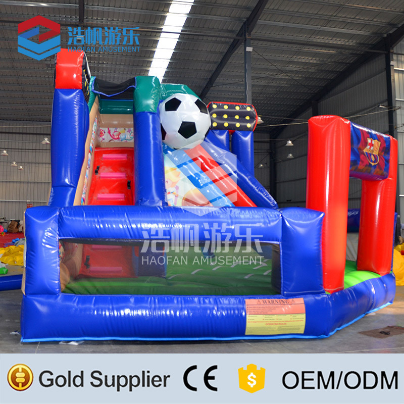 Custom Kids Jumping Castle Double Lane Slide Bouncer House Football Soccer Theme Inflatable Games Inflatable Theme Park For Kids