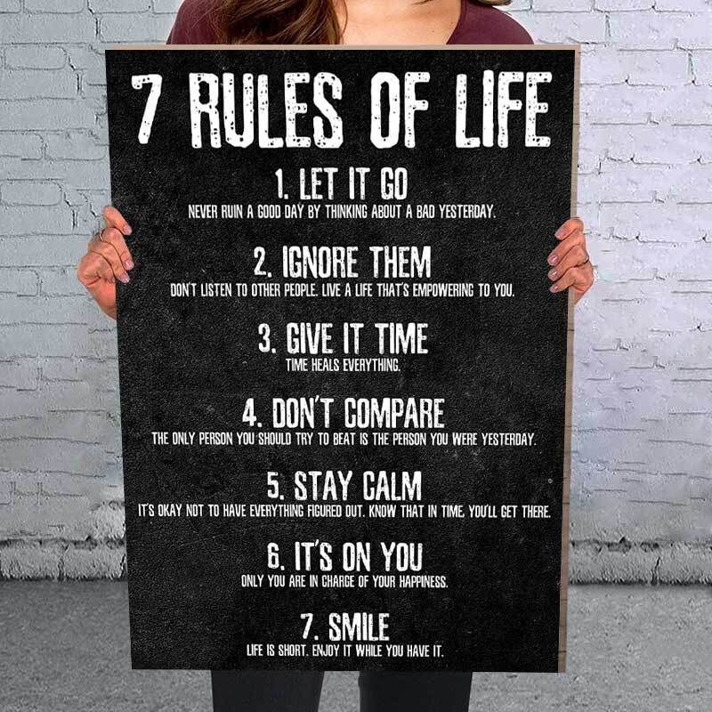 Frameless living room wall life rules inspirational poster English core hanging picture motivational canvas painting poster