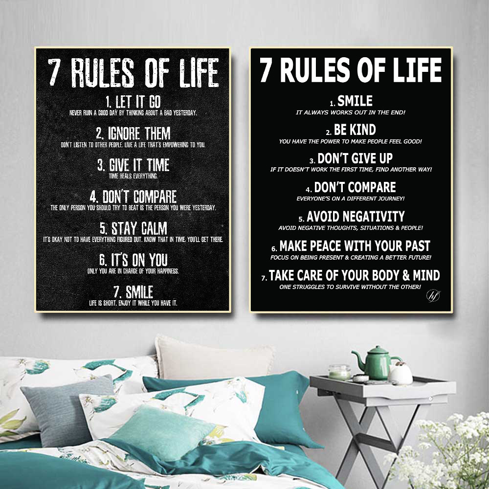 Frameless living room wall life rules inspirational poster English core hanging picture motivational canvas painting poster