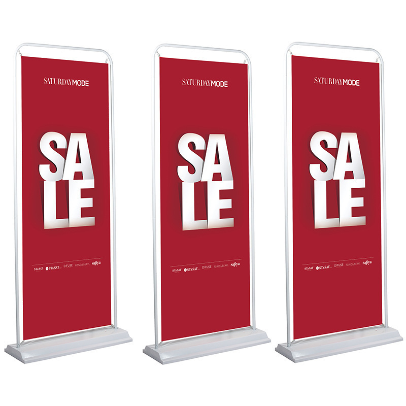 Custom Size Outdoor Hanging Picture Iron Frame Advertising Promotion Display Door Shape Banner Stand