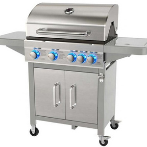 4 Burner Gas Grill with Side Burner with LED for Outdoor Steel PROPANE Folding Trolley BBQ Factory Directly Supply Gas Griddle