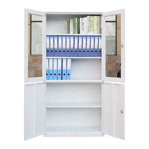 Knock Down Narrow Edge Glass Door Metal File Storage Cabinets