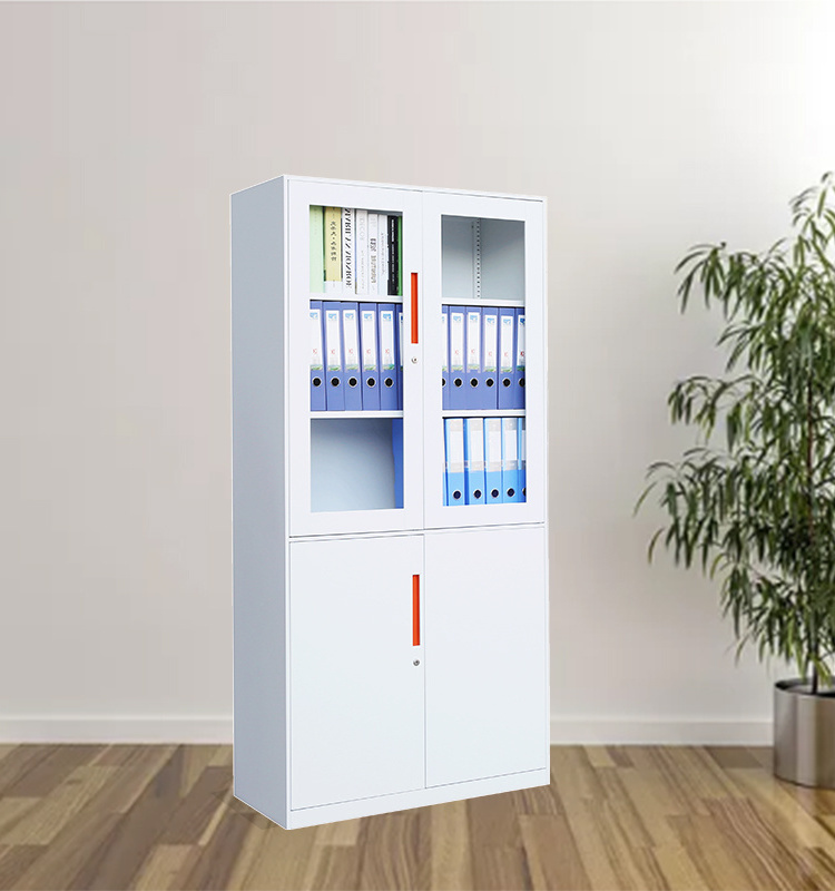 Knock Down Narrow Edge Glass Door Metal File Storage Cabinets