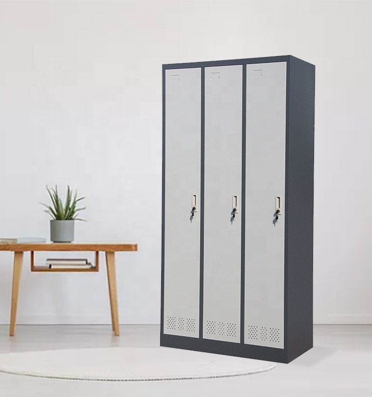 Knock Down Horizontal 3 Doors Metal Clothes Hanging Wardrobe Steel Gym Locker