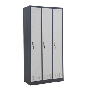 Knock Down Horizontal 3 Doors Metal Clothes Hanging Wardrobe Steel Gym Locker