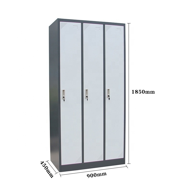 Knock Down Horizontal 3 Doors Metal Clothes Hanging Wardrobe Steel Gym Locker