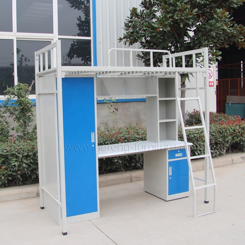 Metal Dorm Students Bunk Beds Steel Bunk Bed with Desks and Lockers