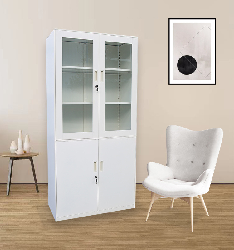 Knock Down Narrow Edge Glass Door Metal File Storage Cabinets