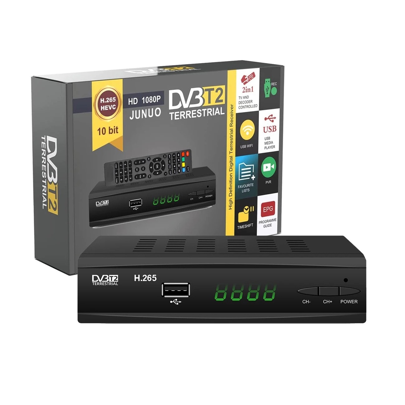 Cheapest 1080P DVB-T2 H.265 decoder FTA Receiver support H.264 MPEG4 WIFI EPG PVR dvb t2 tv box.Free oem odm