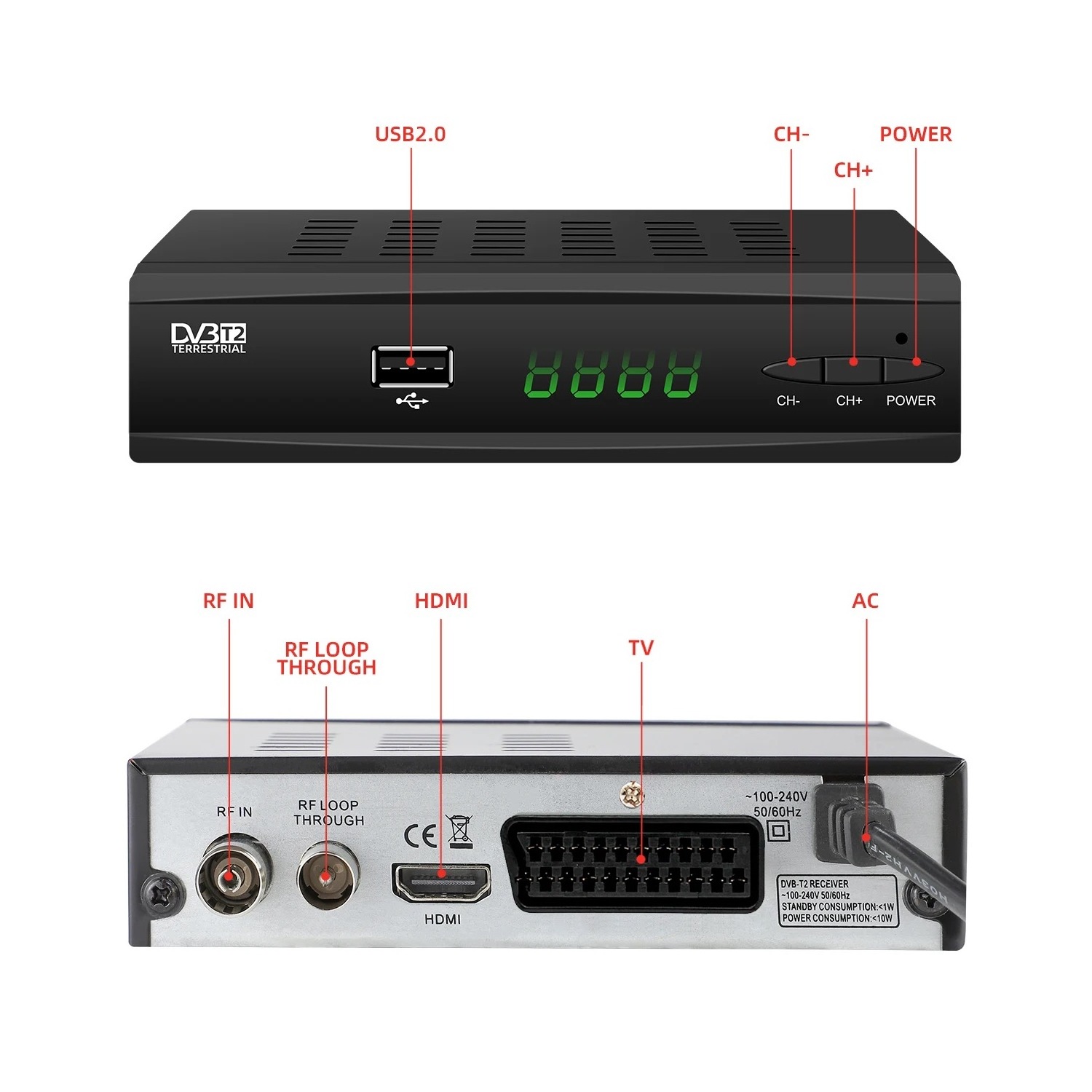 Cheapest 1080P DVB-T2 H.265 decoder FTA Receiver support H.264 MPEG4 WIFI EPG PVR dvb t2 tv box.Free oem odm