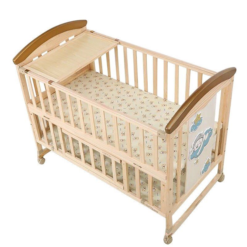 Adjustable Height Multifunction Convertible Toddler Sleeping Bed Swing Rocking Solid Wood Kids Cribs With Baby With Bumpers